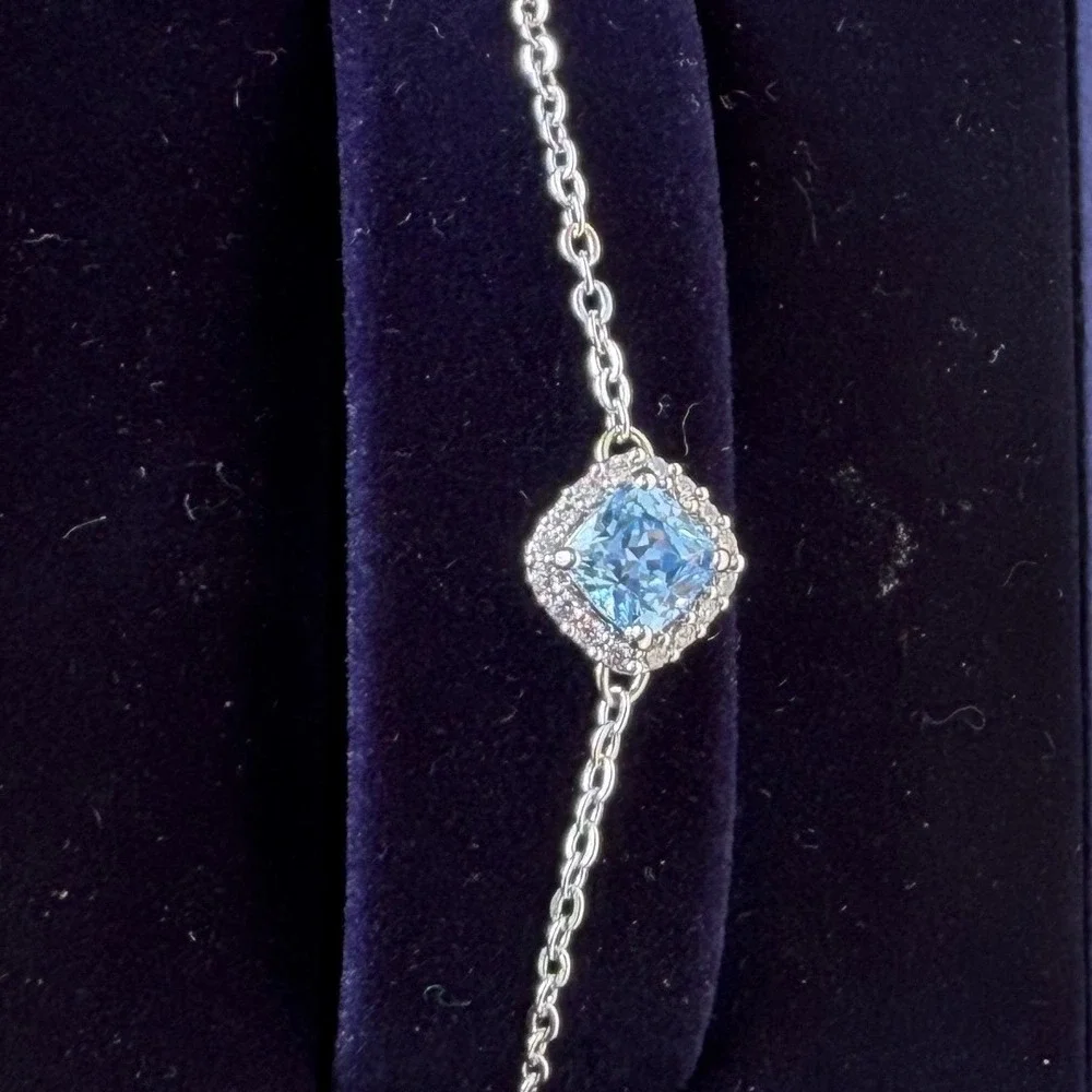 Swarovski Angelic Blue Cushion Cut Bolo Bracelet w/ Original Presentation Box